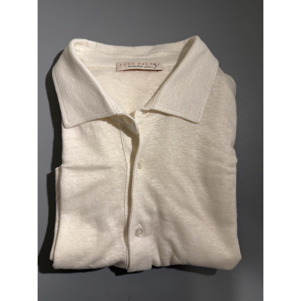 Luca Faloni Men's 100% Linen S/S Polo Shirt White • Italy • 3XL